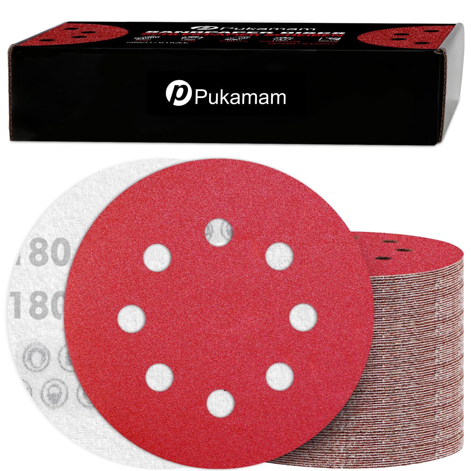 120PCS 125mm Sanding Discs 180 Grit for Random Orbital Sander Hook and Loop Sandpaper Set