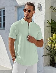 COOFANDY Men's Henley Short Sleeve Summer Beach