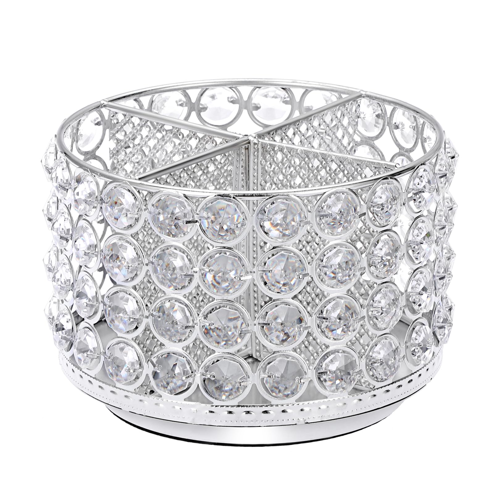 SUMNACON Metal 360 Degree Rotating Desk Organizer Holder with Crystal Beads, Decorative Round Stationery Storage Makeup Brush Holder for Remote Control Pencil Art Supply Glasses (Silver)