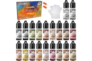 FANSARRICHE Metallic Alcohol Ink Set - 20 Metal Colors, Concentrated Alcohol-Based Ink, Epoxy Resin Paint Dye for Resin Coasters, Acrylic Painting, Tumbler Making,10 ml Each