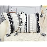 NUYECY Boho Throw Pillow Covers 16x16 Aesthetic Neutral Boucle Couch Pillow Cover Rainbow Striped Decorative Accent Pillow Case for Couch Bed Sofa Farmhouse,Modern Funky,Set of 2 Black and White