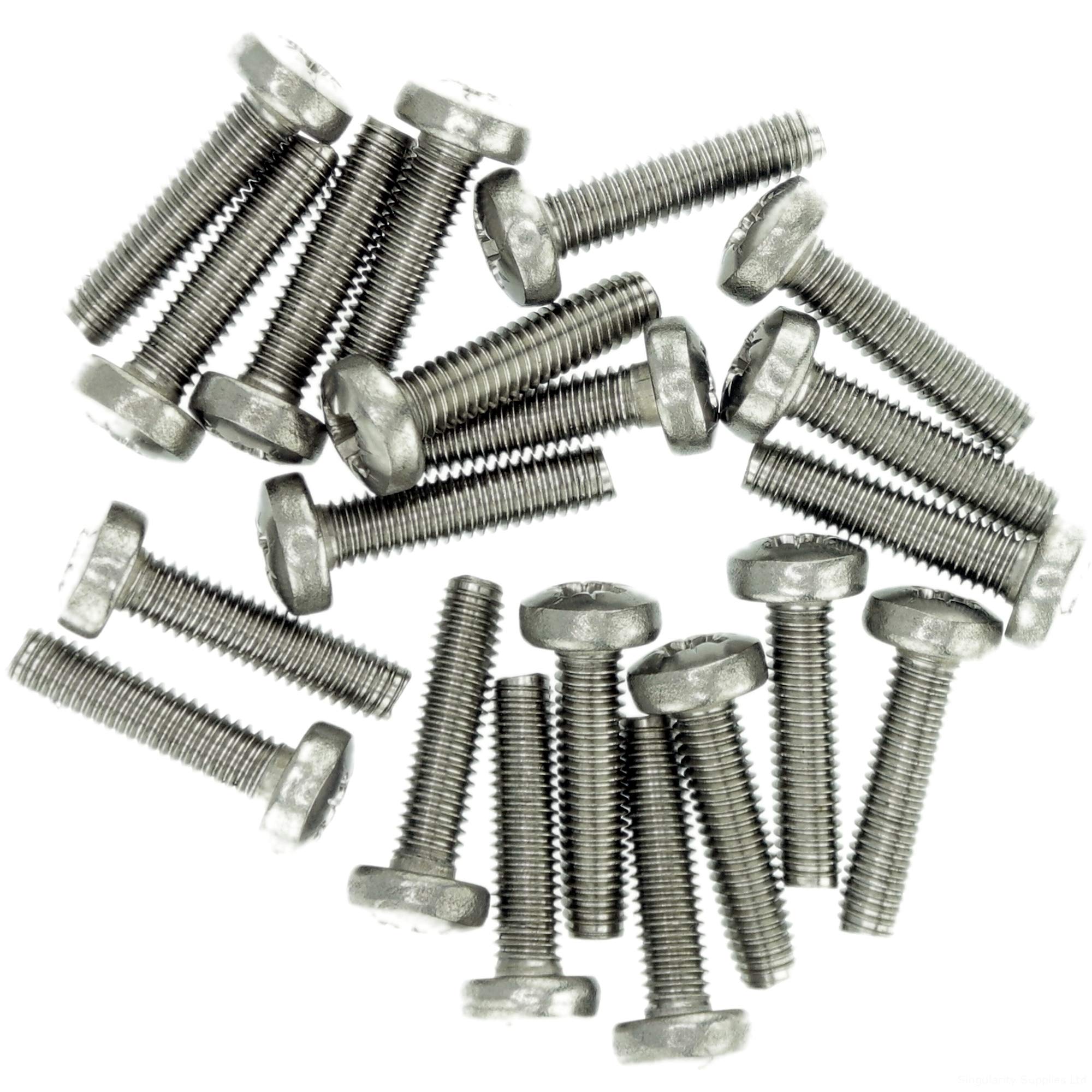 M2.5 (2.5mm x 8mm) Pozi Pan Thread Rolling Screw - Stainless Steel (A2) (Pack of 20)