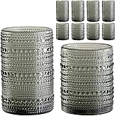 ZMOWIPDL Vintage Hobnail Drinking Glasses Set of 8,Grey 12 oz & 15oz Highball Glass Cups, Kitchen Drinkware Glassware,Embossed Water Tumbler,for Beer,Cocktail,Whiskey,Juice and Various Mixed Drinks