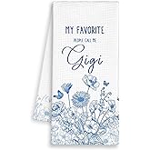 Dimurela My Favorite People Call Me Nana Kitchen Towels, Grandma Gifts for Birthday Christmas Mother's Day, Floral Hand Towels Decor for Bathroom, Rustic Dish Towel, Blue Tea Bar Towel Home 16x24in