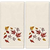Whaline Fall Maple Leaf Hand Towels Autumn Thanksgiving Cotton Embroidered Bathroom Towel Absorbent Bath Towel for Hand Drying Cleaning Cooking, 29.5 x 13.7 Inch, 2Pcs