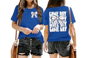 QAUN Baseball Shirt Women: Baseball Bow Graphic Tops Baseball Mom T Shirt Game Day Short Sleeve Tops