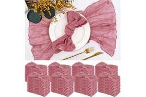 TERUNTRUE 84 Packs Gauze Cheesecloth Napkins 20 x 20 Inch Dusty Rose Wrinkled Dinner Napkins, Dark Pink Rustic Boho Napkins Soft Cotton Cloth Napkins for Wedding Party Event Dinner Table Decoration