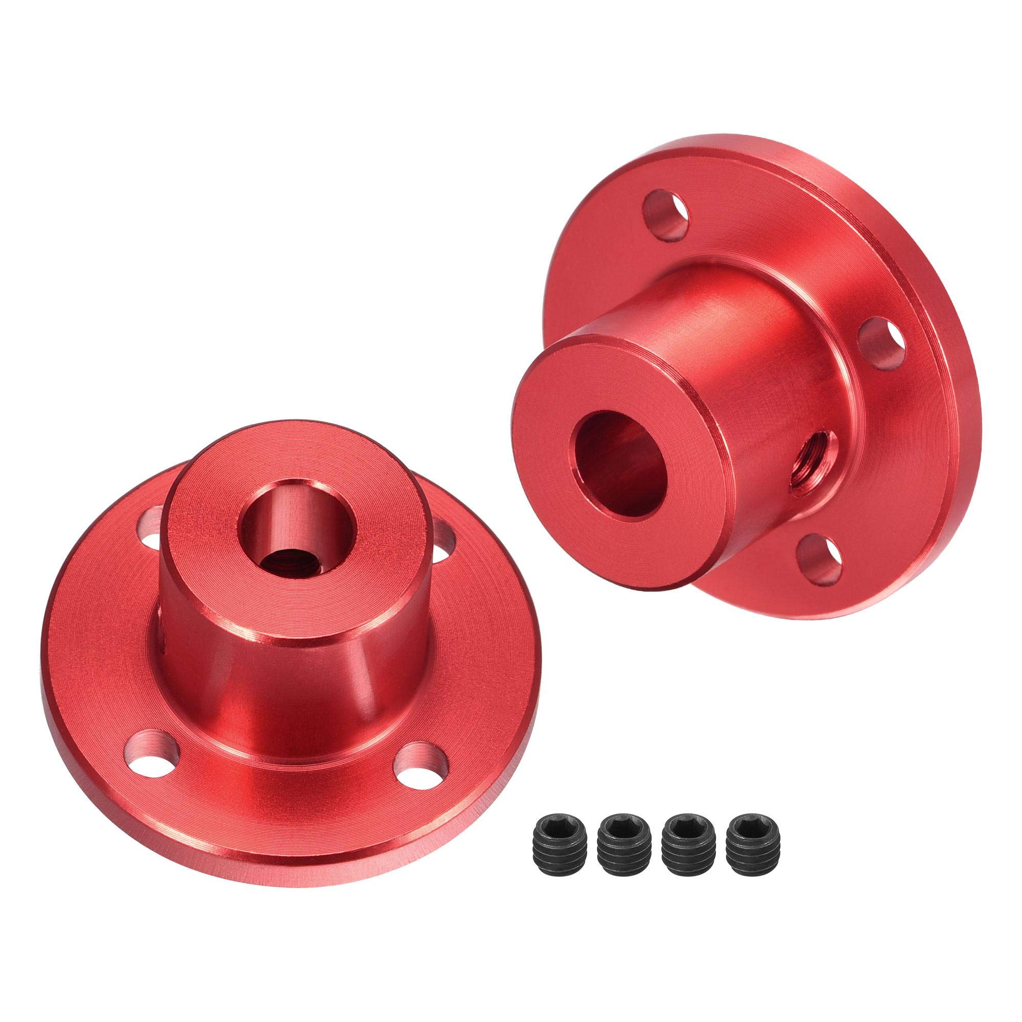 sourcing map 6mm Inner Dia H15xD15 Rigid Flange Coupling Motor Guide Shaft Coupler Motor Connector for DIY Parts Red 2pcs
