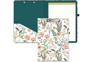 Hongri Clipboard Folio with Refillable Lined Notepad and Interior Storage Pocket for Students, Classroom, Office, Women, Man, Cute Custom Pattern, Size 12.8" x 9.2",Evergreen