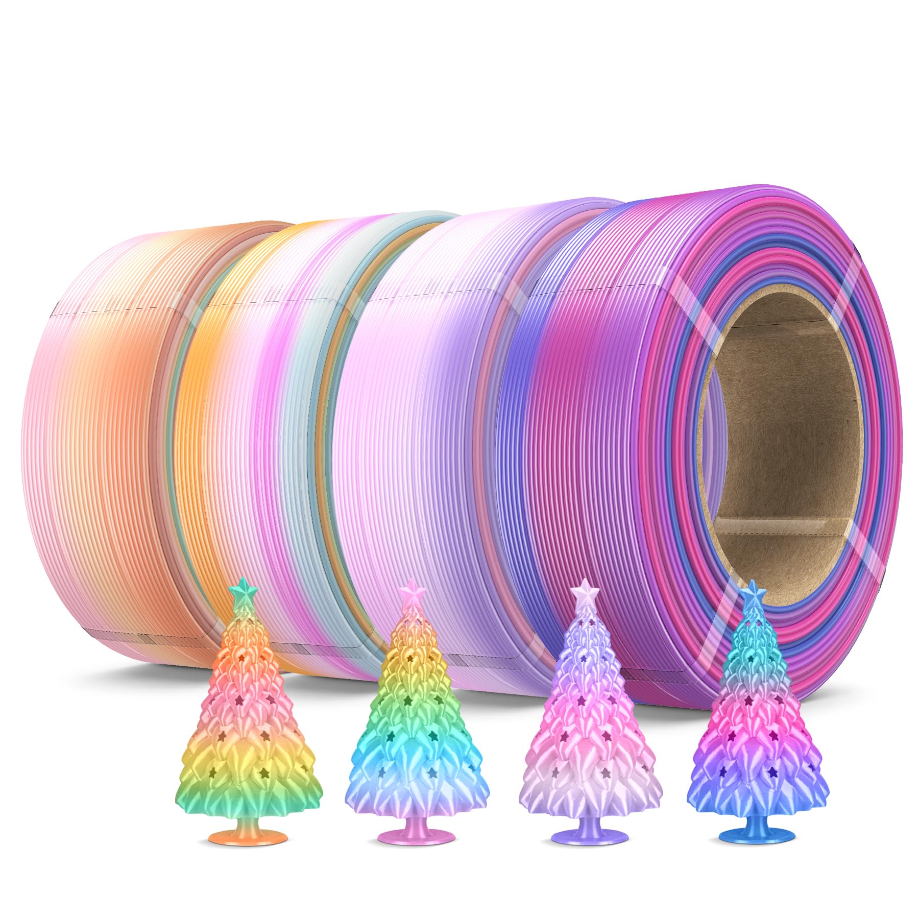 SUNLU 500g Silk Rainbow PLA Filament Refill Bundle, No-Spool Silk PLA Plus 3D Printer Filament 4 Packs, Compatible with Bambu Lab 3D Printers, 0.5KG/Roll, Total 4 Colors PLA Silk Rainbow Image