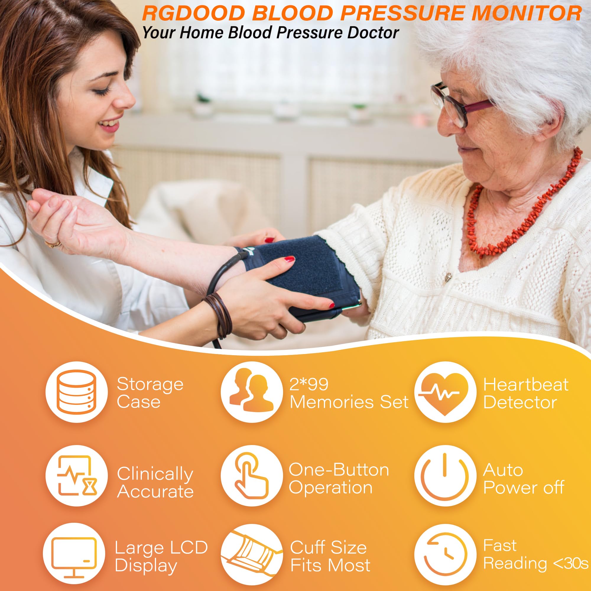 Rgdood Automatic Upper Arm Blood Pressure Monitor, Dual User 2x90 Memories Digital Blood Pressure Machine with (8.5