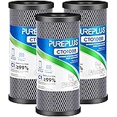 PUREPLUS 5 Micron 10"x4.5" Whole House Carbon Water Filter, CTO10BB, 3 Pack | NSF/ANSI 42 Coconut Shell Activated Carbon, Reduces Chlorine, Taste, Odor, Fits WFHDC8001, CB-BB-10, FXHTC, GXWH40L