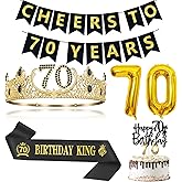 70th Birthday Gifts for Men, 70th Birthday Decorations for Men, Party Decor Supplies including King Crown & Sash & Banner & Balloons & Cake Topper & Candles