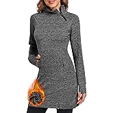 Soneven Women's Fleece Running Dress Tunic Sweatshirt 1/4 Zip Mock Neck Winter Dress with Thumb Holes and Pockets