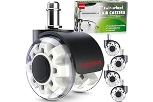 SEDDOX Office Chair Wheels Replacement Set of 5 - Dual 2 Inch Soft Chair Casters for Hardwood Vinyl Tile - Heavy Duty & Safe for All Floors - Universal Fit Most Computer Gaming & Desk Chairs - White