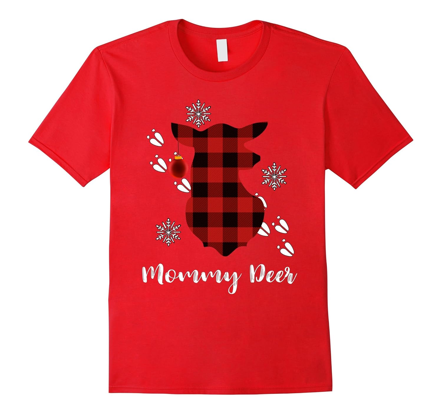 Family Christmas TShirts Outfit Mommy Deer Plaid Matching-ANZ