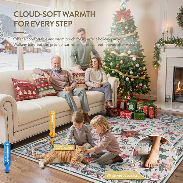 LAHOME 5X7 CHRISTMAS RUG FOR LIVING ROOM, BOHO SOFT RUGS FOR BEDROOM DECOR AESTHETIC, WASHABLE HOLLY BERRIES AREA RUG FOR DINING ROOM FIREPLACE APARTMENT RUSTIC DECOR