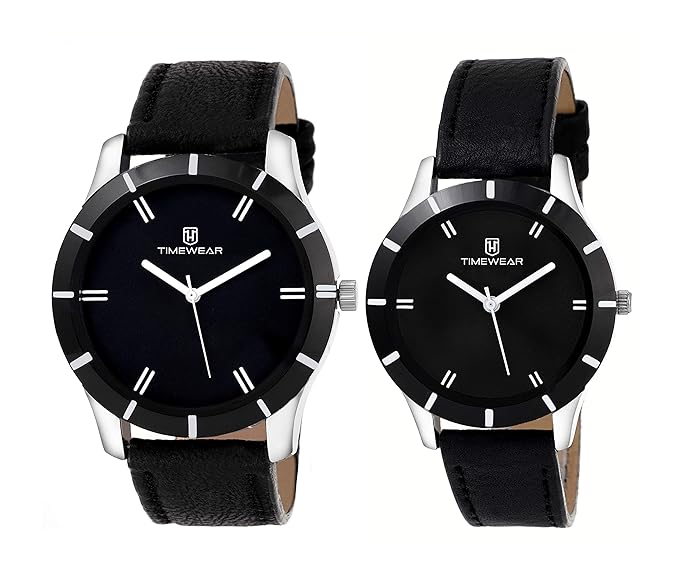 Timewear Analog Black Dial Unisex Couple Watch - 905Bdtcouple
