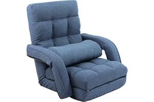 FLOGUOR 42-Position Adjustable Floor Chair, Chaise Lounge Indoor, Folding Lazy Sofa with Armrests and a Pillow Padded Adults Gaming Chairs for Living Room, Bedroom Factory Price, 8803XM (Blue)