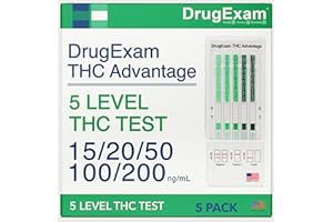 5 Pack - DrugExam Multi Drug Screen Test. Testing for Marijuana (THC). Easy to Use Urine Test. Detailed Instructions Included.