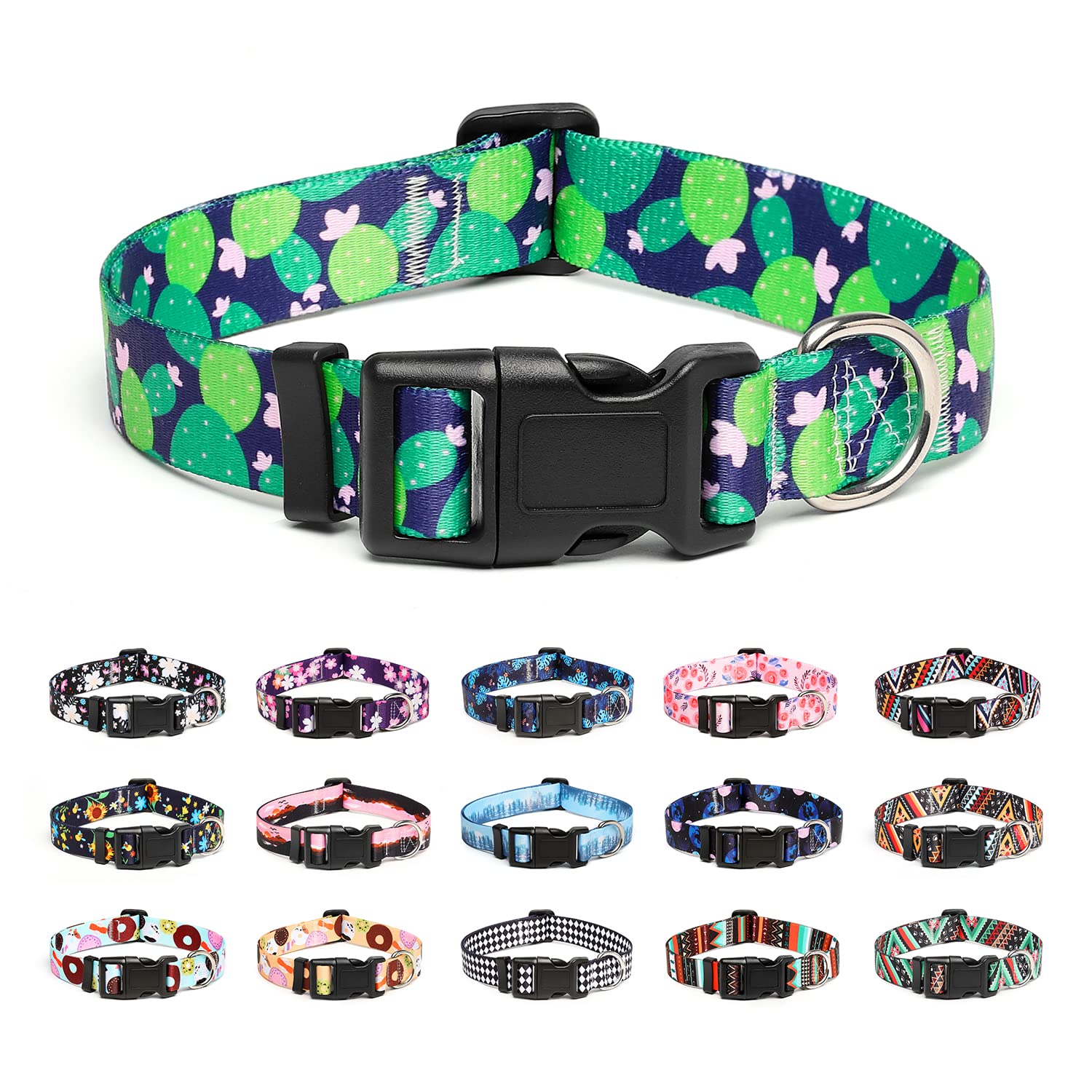 Mercano Adjustable Dog Collar - Special Design Patterns, Soft Nylon Comfortable Durable Pet Collar for Small Medium Large Dogs (S, Cactus) — image 1
