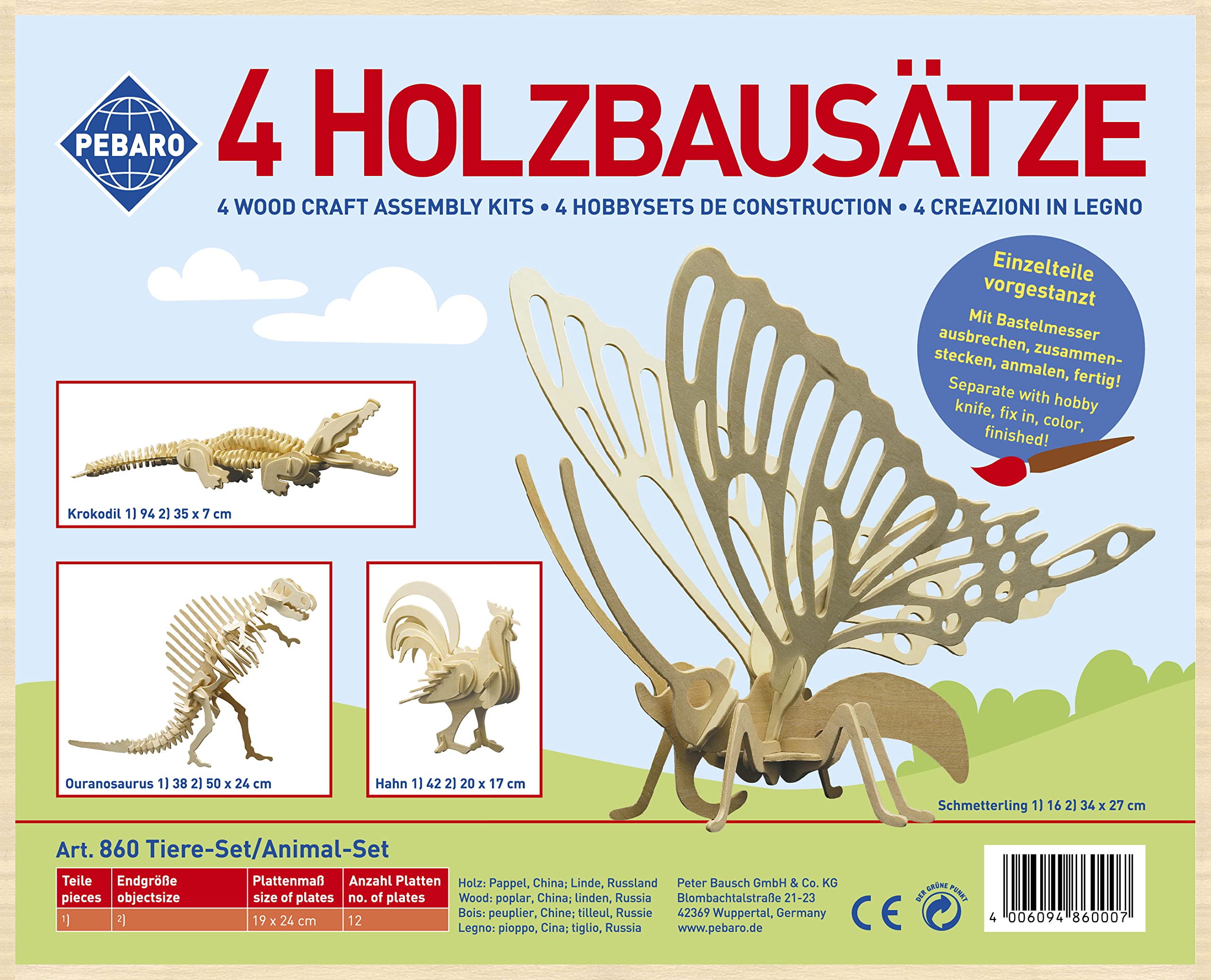 Donau Elektronik M860 Wood Design 4 pcs. Animals, Multi-Colour, Mittel