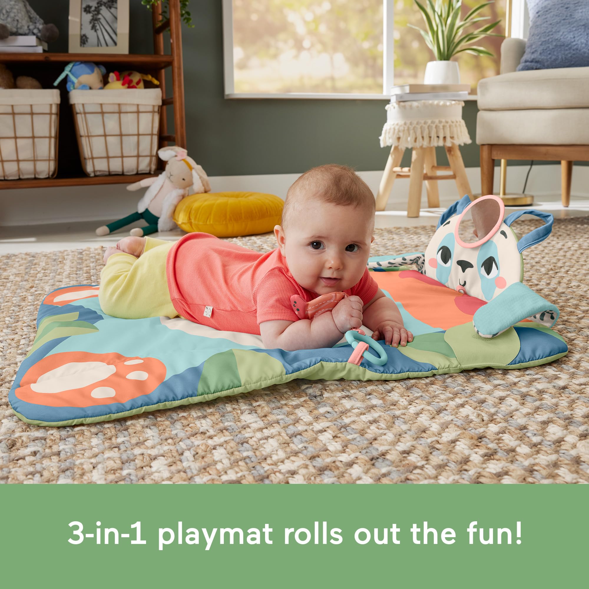 Fisher-Price Baby Planet Friends Roly-Poly Panda Play Mat, Portable Tummy Time Activity for Developmental Play for Newborns Ages 0+ Months