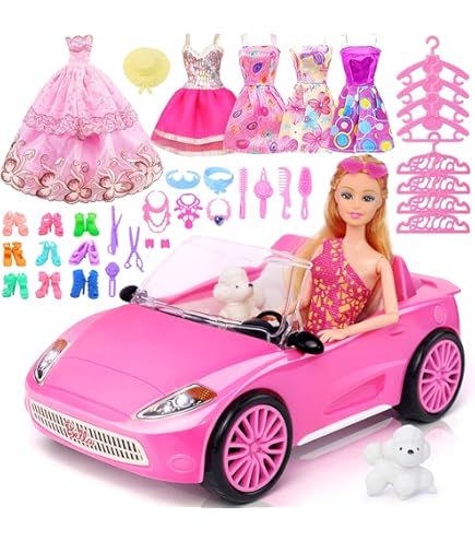 Barbie Con Carro 70 Piezas De Ropa Y Accesorios Para Muñecas De
