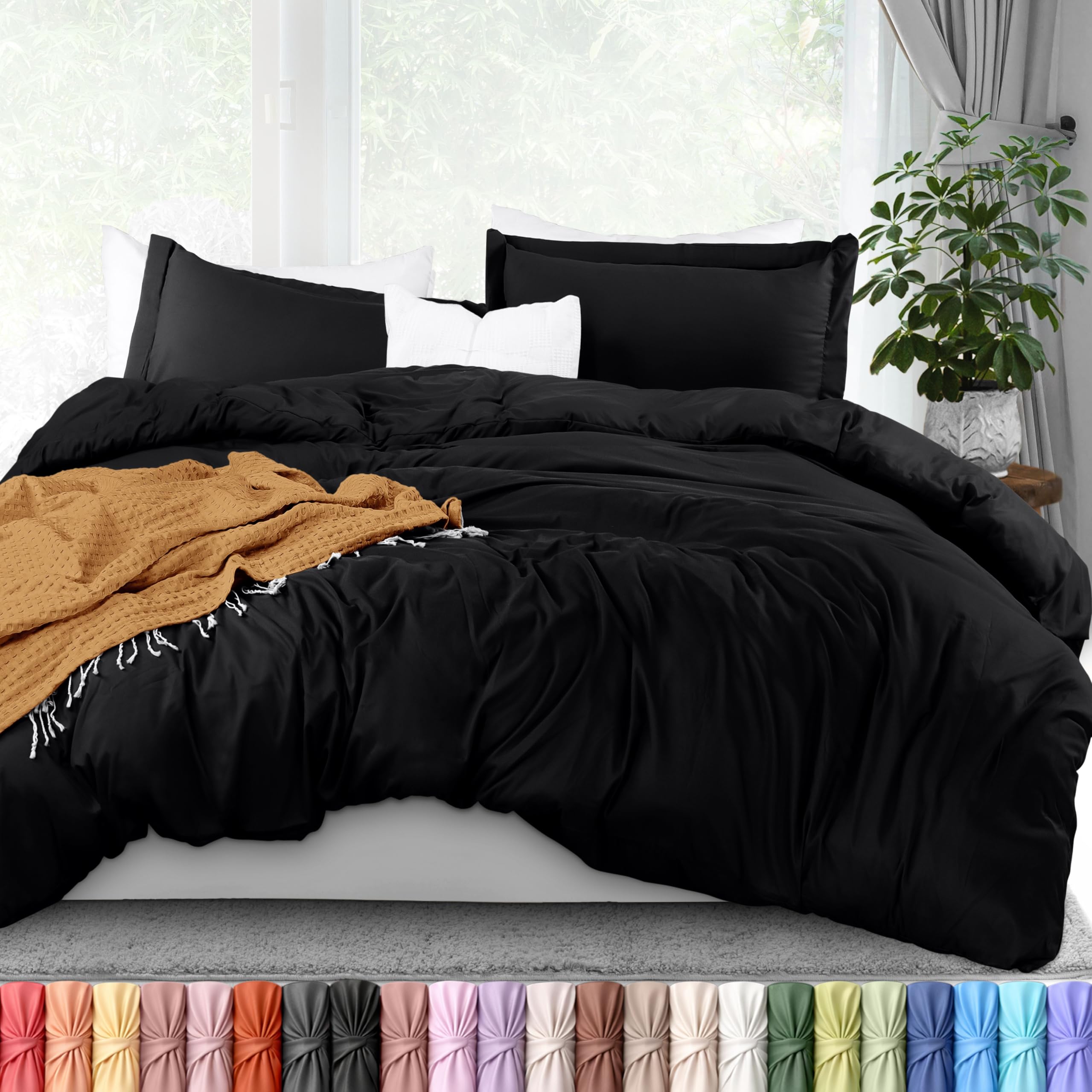 Utopia Bedding Duvet Cover Queen Size - 3 Piece with Zipper Closure - 1 Comforter Cover 90X90 Inches & 2 Pillow Shams 20X26 Inches (Black) Comforter Not Included — image 1