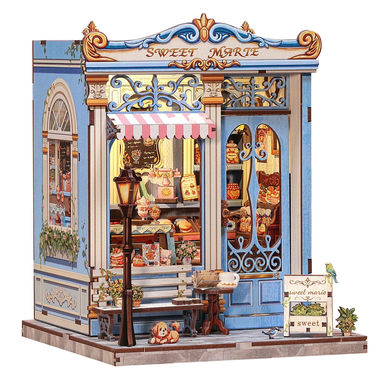 CUTEBEE Book Nook Kit for Adults - DIY Miniature House French Dessert Shop with LED Light, 3D Wooden Puzzle Bookend Bookshelf Decor, Collectible Gift for Family and Friends(Sweet Marie)
