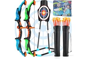 BLOVEAUTY Bow and Arrow Set for Kids, Light Up Archery Set with 2 Bow 20 Suction Cup Arrows 2 Target & 2 Quiver, Indoor Outdoor Activity Toys, Birthday Gifts Toys for 5 6 7 8 9 10 11 12 Year Old Boys Girls