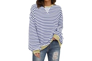 XIEERDUO Womens Crewneck Oversized Sweatshirt Striped Color Block Tops Long Sleeve Shirts Pullover Sweaters Y2K Clothes