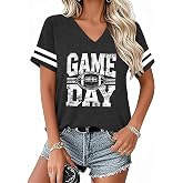 Football Shirts for Women Game Day T Shirt Funny Football Mom V Neck Tshirt Casual Short Sleeve Tops
