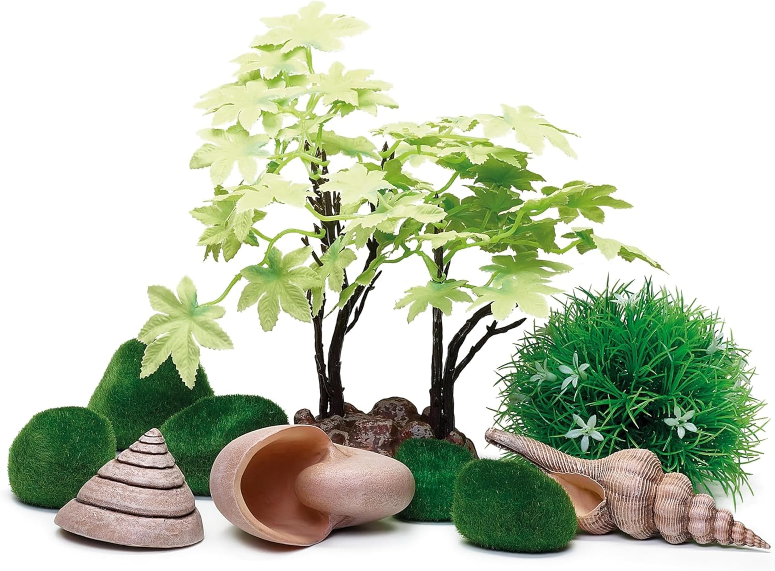 biOrb Decor Set, Summer Theme - Green Maple Tree, Flower Ball & Sea Shell Ornaments for 15 L+ Aquariums, Easy-Insert Decoration Compatible with Fresh & Saltwater Tanks, Perfect Fish Tank Decorations