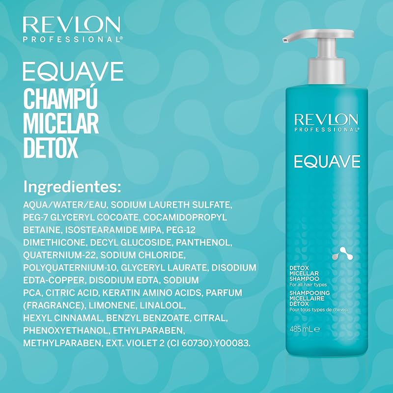 Equave Champú Profesional Micelar Detox, Para todo Tipo de Cabellos, Champú Hidratante para Pelo Suave, Liso, Sedoso y Brillante, Enriquecido con Keratina, 485ml
