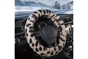 Road Comforts Leopard Plush Steering Wheel Cover for Winter, Made with Flurry Microfiber, Universal Fit 14 1/2 to 15 inches S