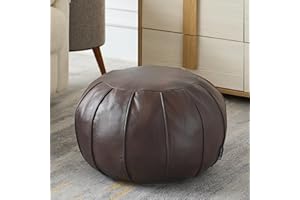 Louis Donné Brown Waterproof Faux Leather Unstuffed Pouf Ottoman, Handmade Moroccan Pouf Cover 21"x13", Round Floor Cushion Floor Chair Footstool for Living Room, Bedroom and Wedding (Only Cover)