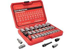 UYECOVE 27Pcs Screw Extractor Set Hex Head Multi-Spline Easy Out Bolt Extractor Set 3/8 Inch Drive, Stripped Bolt Remover, Bolt Extractor Kit for Removing Broken Rusted Bolts Studs Nuts Socket Screws