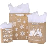 12-Pack Blue Christmas Gift Bags With Handles - Assorted Sizes (Large 13", Medium 10.6", Small 6.7")