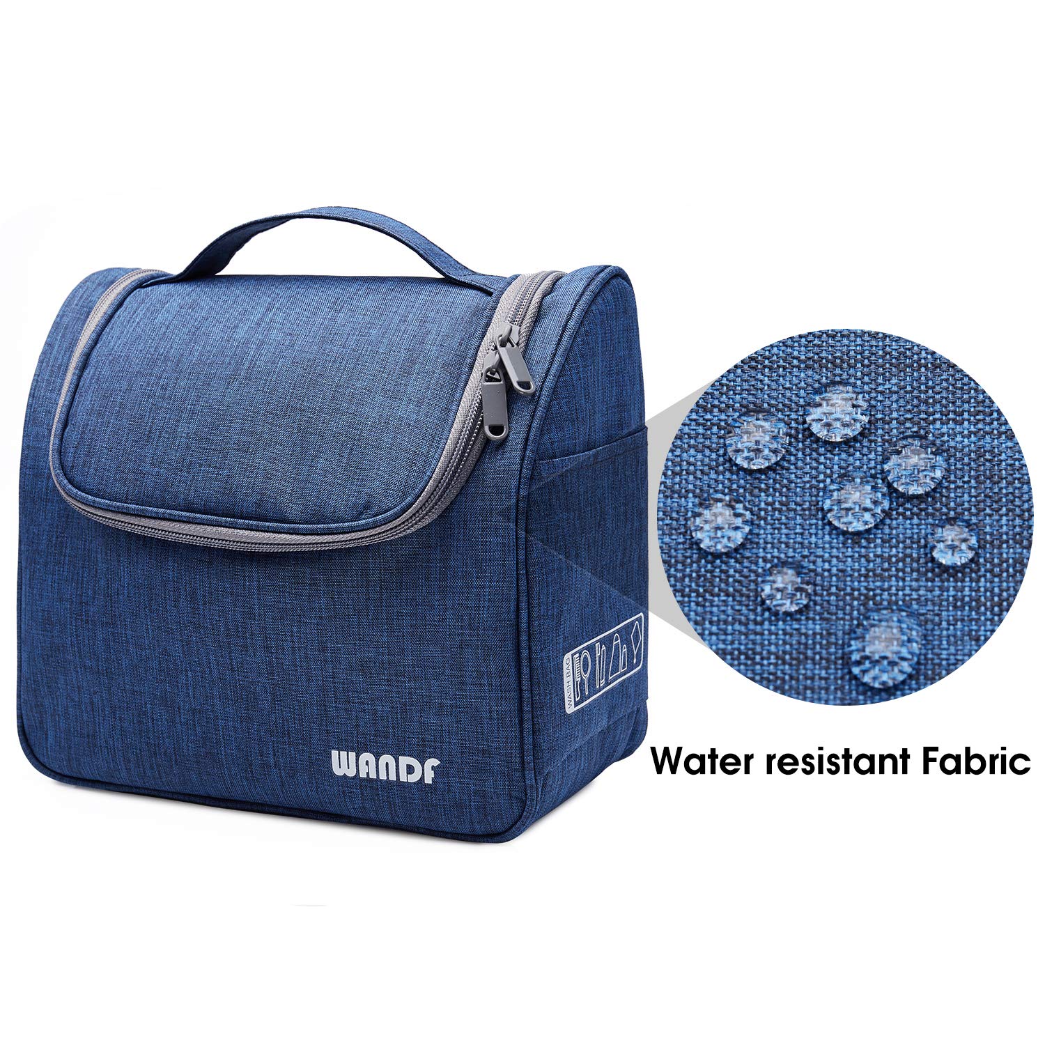 WANDF Hanging Toiletry Bag Travel Cosmetic Organizer Shower Bathroom Bag for Men Women Water-resistant  (M, Denim Navy Blue) : Beauty