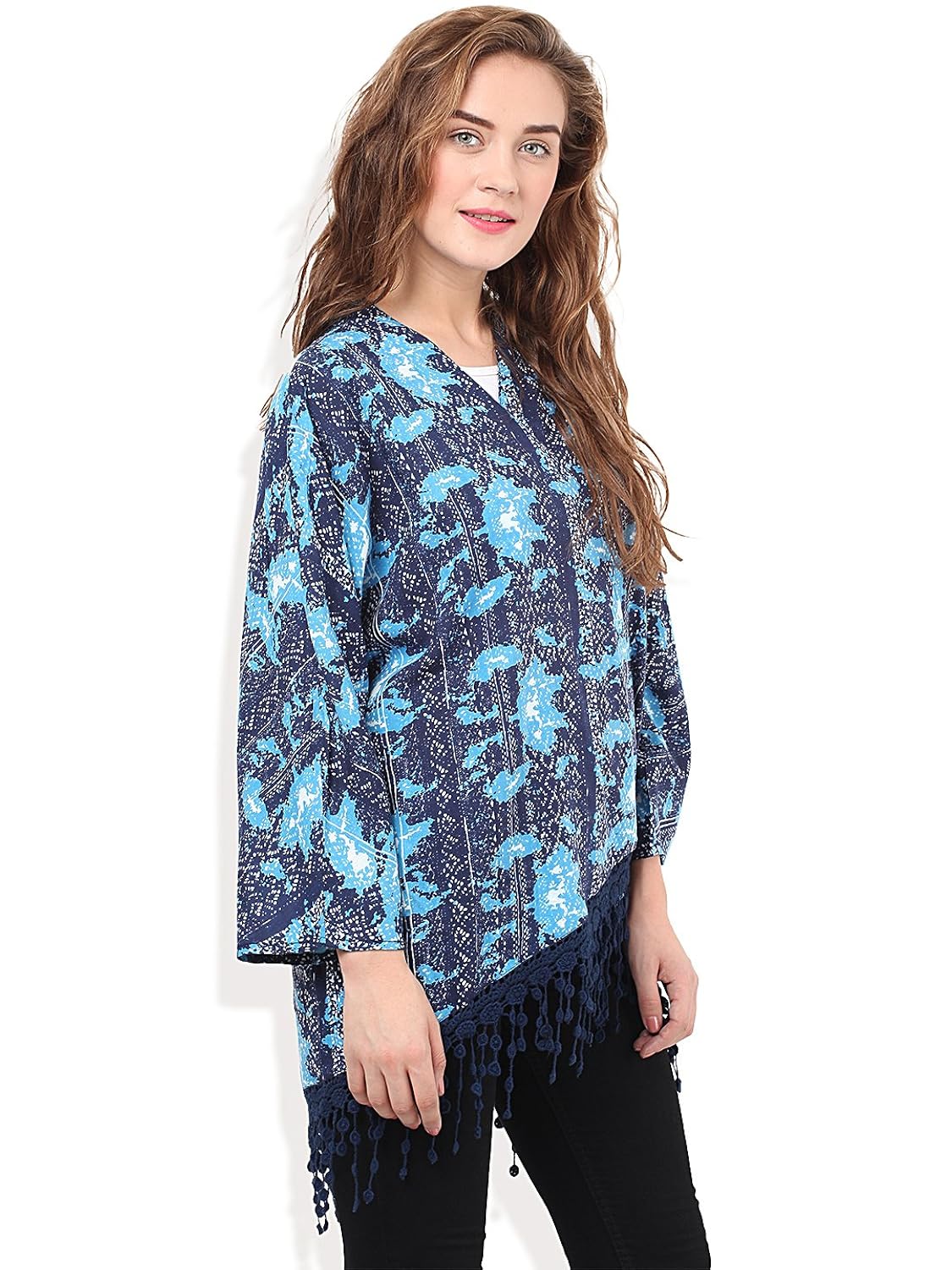 fringe lace shrug with high low hem