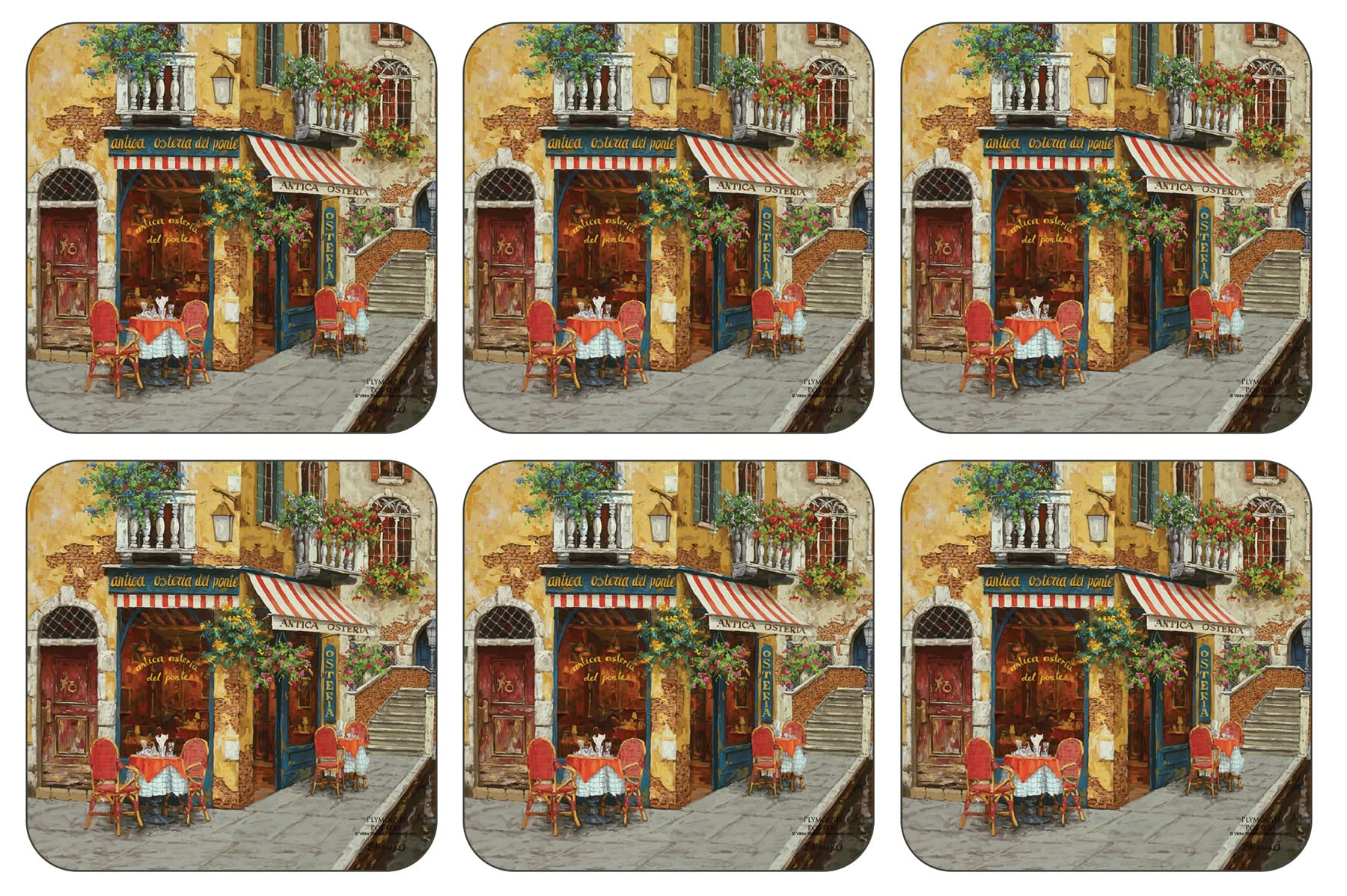Plymouth Pottery - Cafe Scene Coasters - Set of 6