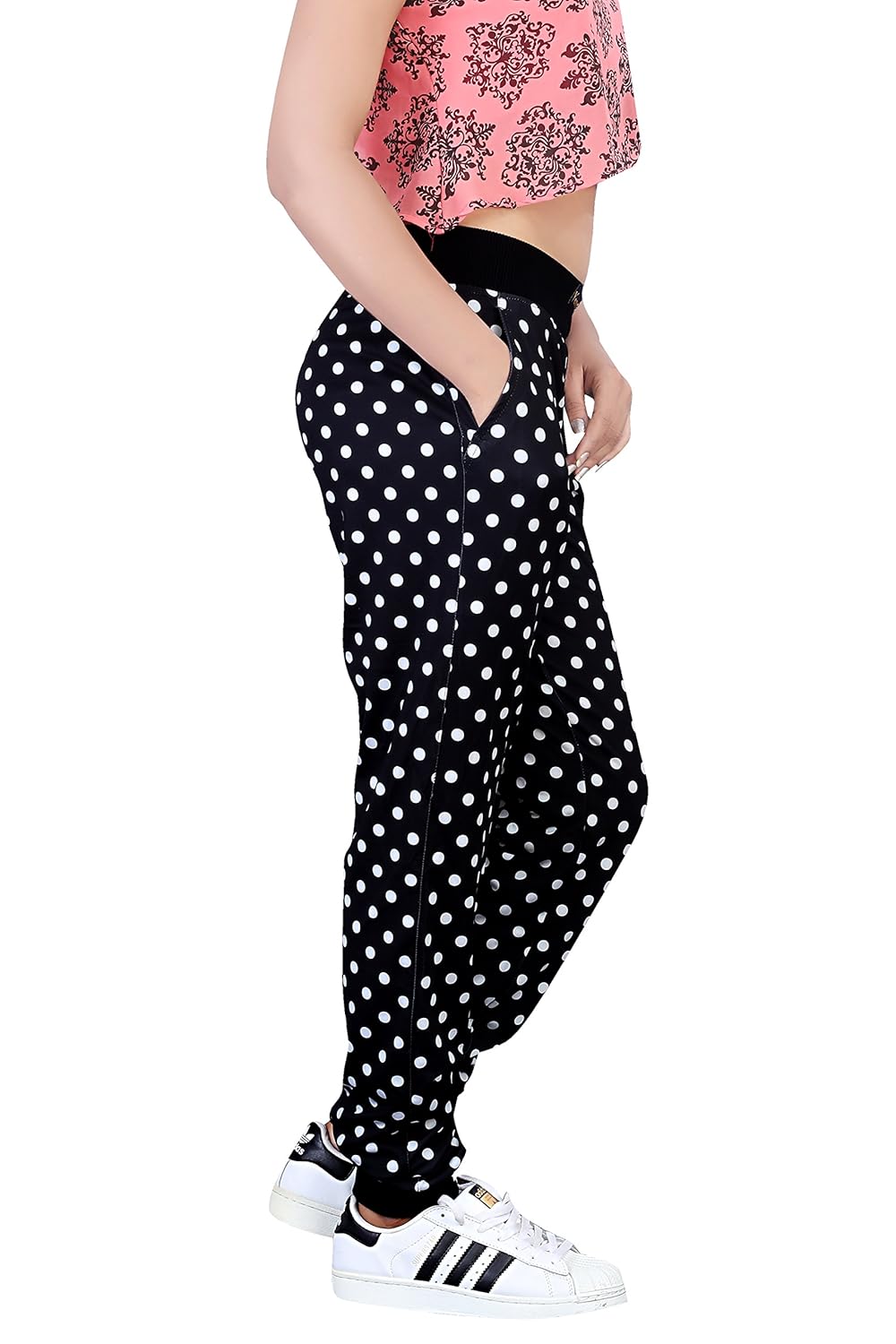 yuvraah women's black polka dot printed track pant