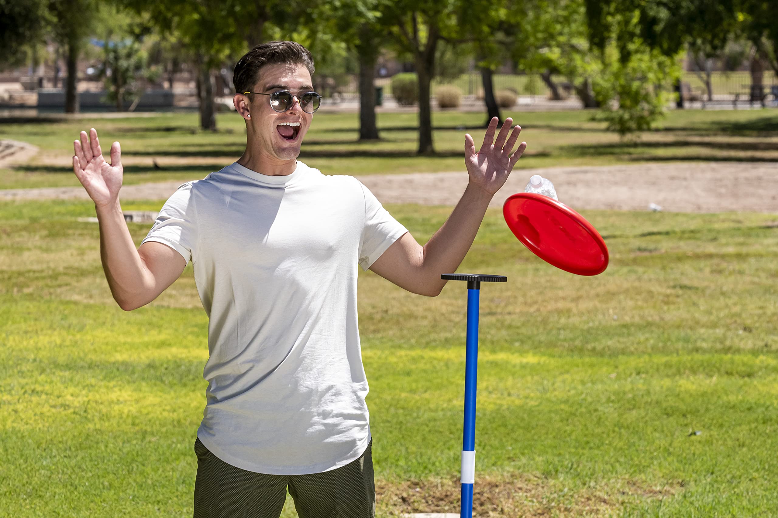 JOYIN? Flying Disc Game Set, Outdoor Polish Horseshoes Game Set for Backyard and Lawn with 2 Flying Discs, 2 Bottle Stands and Carry Bag, Yard Games for Adults and Kids