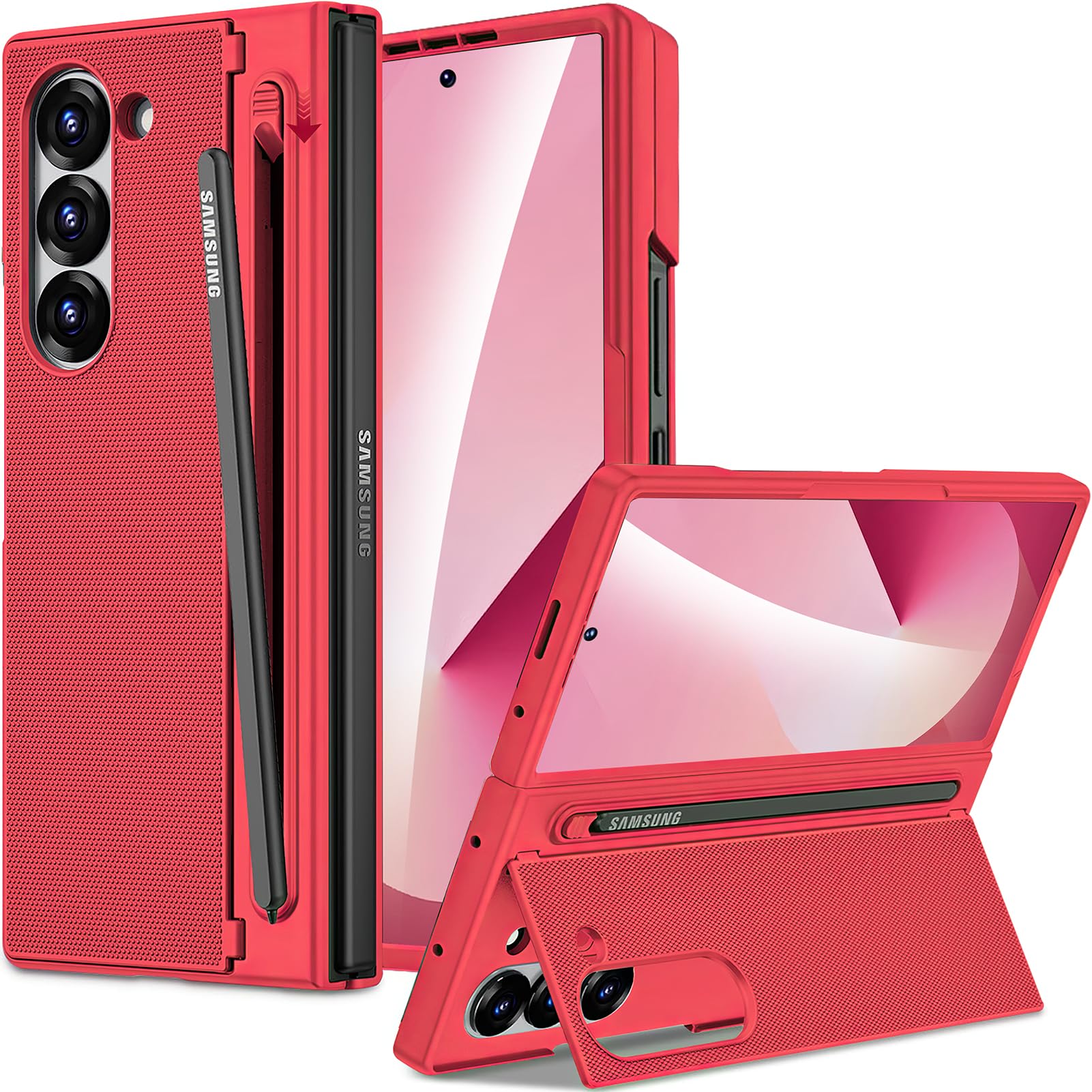 Photo 1 of Miimall for Samsung Galaxy Z Fold 7 Case with S Pen Holder Slot [Military Grade Drop] [Built-in Clear Screen & Kickstand] Slim Thin Protective Phone Case for Galaxy Z Fold 7 5G Cover Stylus Red