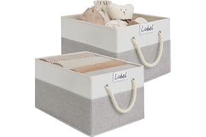 LoforHoney Home Fabric Storage Baskets for Shelves, Foldable Storage Baskets for Organizing, Closet Organizer Bins with Cotton Rope Handles, Canvas Storage Bins for Clothes, XLarge, Beige&Gray, 2-Pack