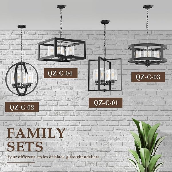 QIANZHAN 4-LIGHT FARMHOUSE CHANDELIER, 20″ BLACK LIGHT FIXTURE WITH GLASS SHADE MODERN DRUM LIGHTING FIXTURES CEILING PENDANT LAMP FOR DINING ROOM KITCHEN ISLAND ENTRANCE FOYER LIVING ROOM BEDROOM