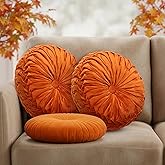 Beeveer 3 Pcs Round Throw Velvet Pillows Classy Accent Pumpkin Throw Pillows 15 Inch Decorative Cushion for Couch Chair Bed Car, 2 Styles(Orange)