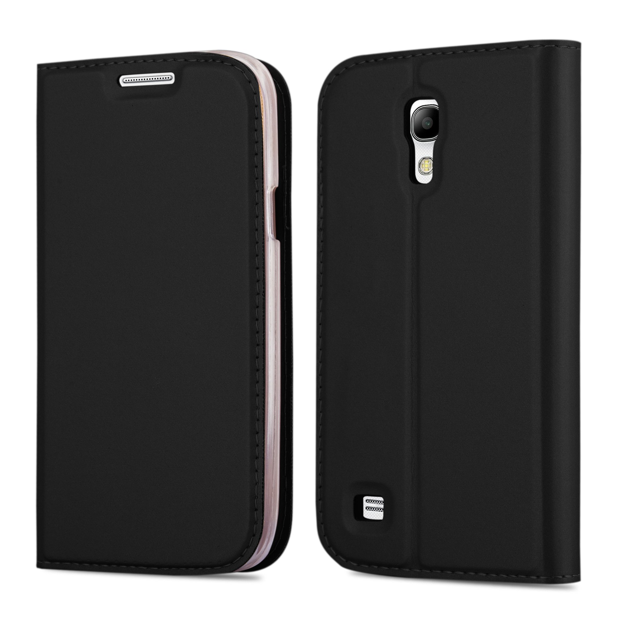 Samsung Galaxy S4 MINI Hülle in SCHWARZ von Cadorabo - Handy-Hülle im Metallic Look mit unsichtbarem Magnet-verschluss und Karten-Fach Case Cover Schutz-hülle Etui Tasche Book Klapp Style