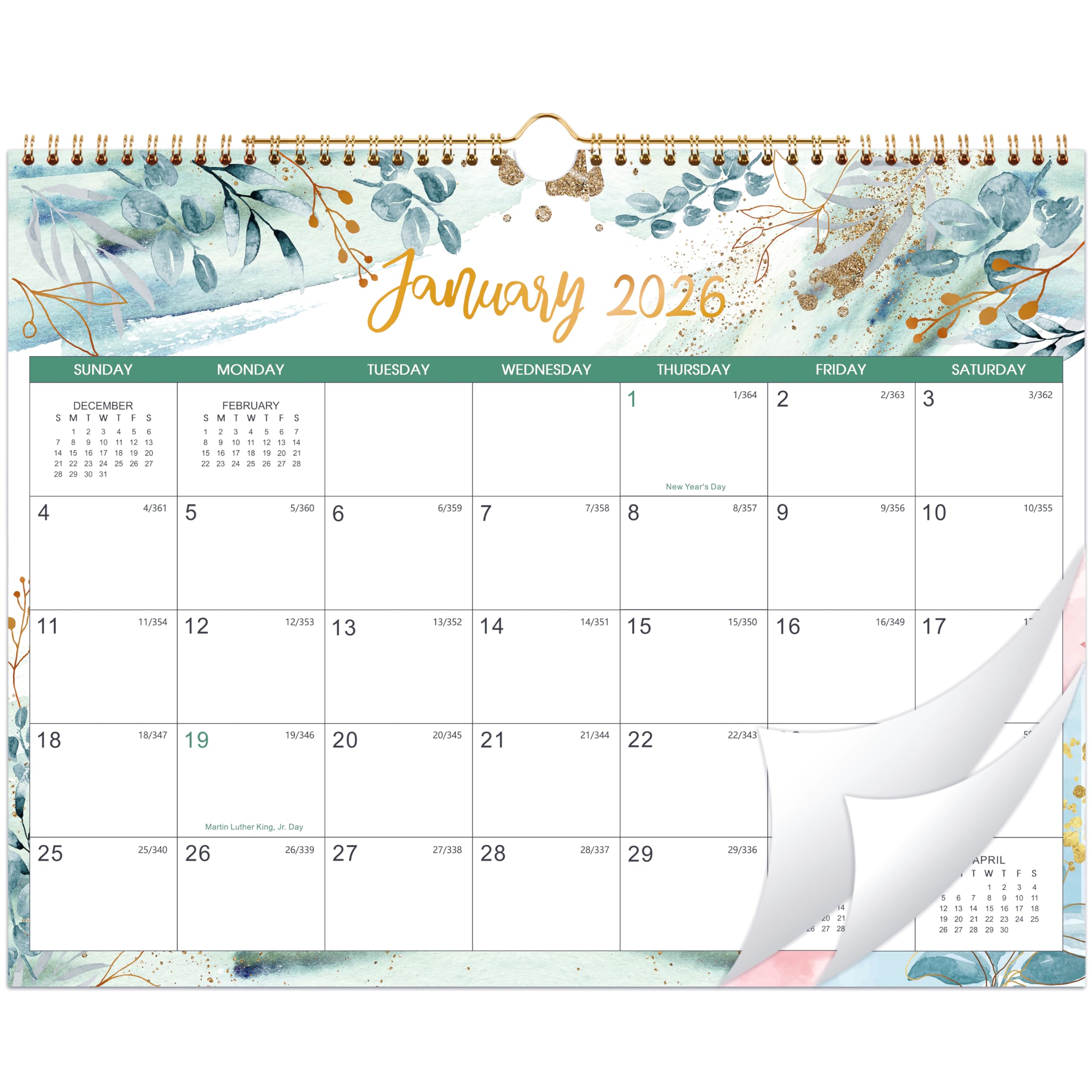 Photo 1 of 2026 Calendar - Wall Calendar 2026 from January 2026 to December 2026, 14.6''x11.5'', Greenery 2026 Calendars with Large Blocks, Spiral Bound